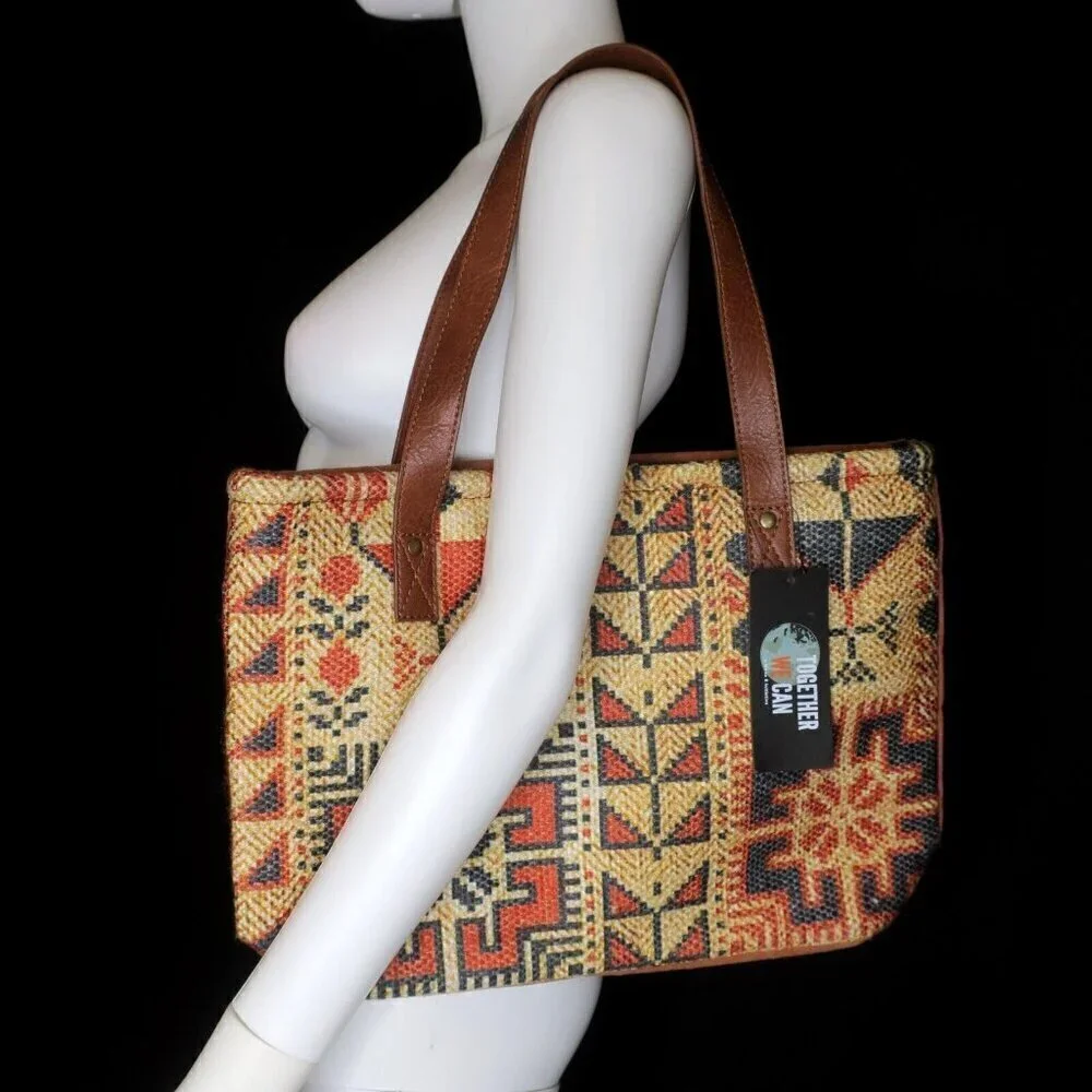 Mona B Lola Up-Cycled Canvas Durrie Tote Bag M-9002 Western Southwestern Purse